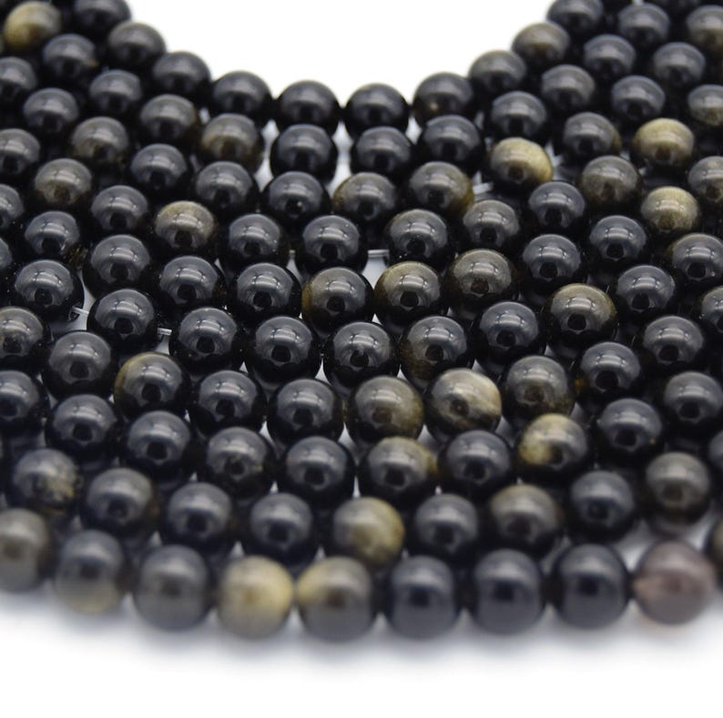 Golden Obsidian Bead | Gold Sheen Black Round Smooth Finish Gemstone Beads | 4mm 6mm 8mm 10mm 12mm Available image 4