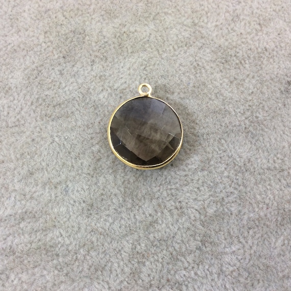 Faceted Smoky Hydro Quartz Bezel Coin Shaped Pendant - 18mm x 18mm - Sold Individually