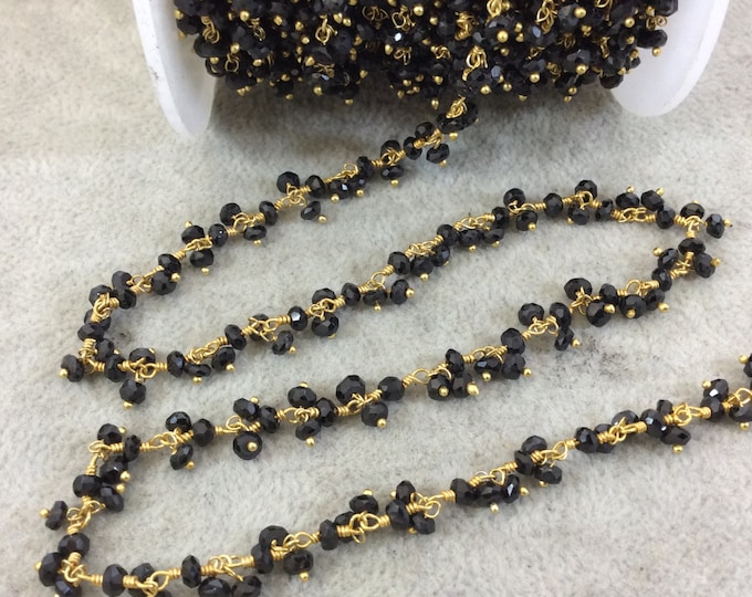 Gold Plated Copper Double Dangle Rosary Chain with 3-4mm Faceted Natural Black Spinel Rondelle Beads - Sold by 1' Cut Sections or in Bulk!