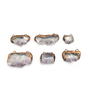 Druzy Amethyst Pendant | Oxidized Copper Electroplated Natural Druzy Amethyst Freeform Cluster Shaped Charm Pendant | Small Medium Large