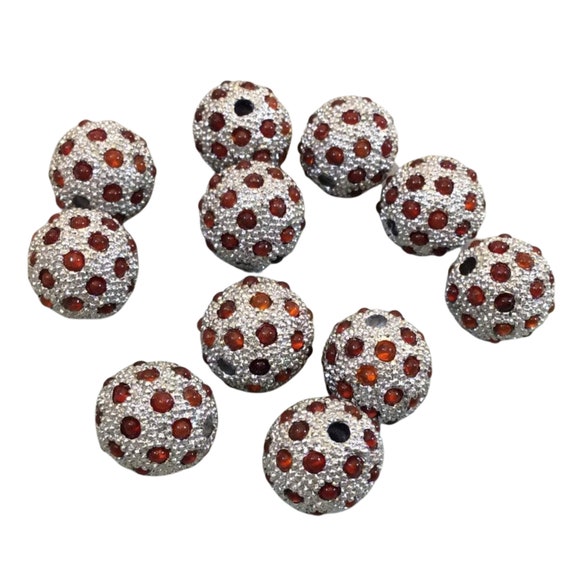 Pave Crystal Beads Large Hole Red 14mm