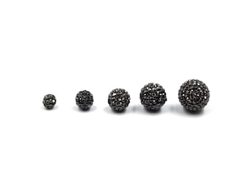 Pave Rhinestone Encrusted Gunmetal Round/Ball Shaped Acryllic Bead - 6mm 8mm 10mm 12mm 14mm available - Sold Individually