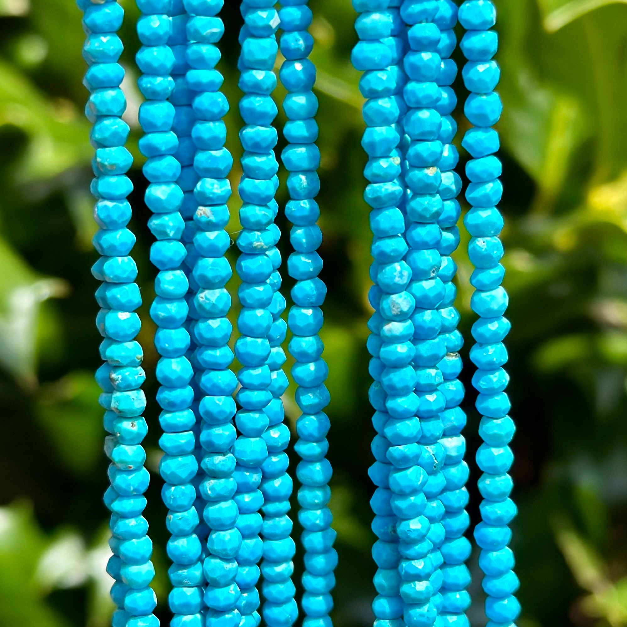 3mm Faceted Natural Reconstituted Turquoise Rondelle Beads - 13 Strand (~  130 Beads)