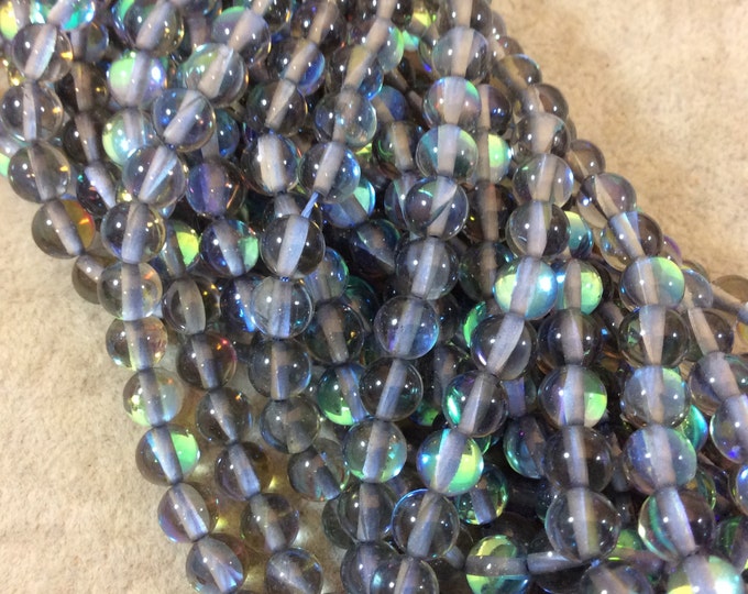 6mm Smooth Transparent Gray Round/Ball Shaped Synthetic Glass Moonstone Beads - 15.5" Strand (Approx. 67 Beads) - Manmade Faux Gemstone