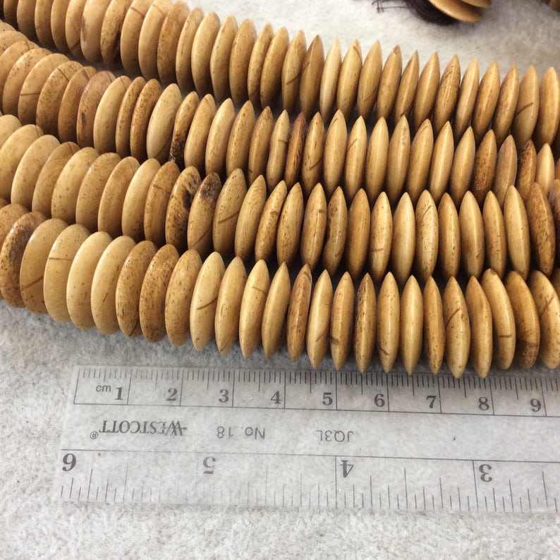 Approx. 90 Beads Sold by 16 Strands 19mm Natural Smooth Light Brown Colored Ox Bone Flattened SaucerDisc Beads with 3mm Holes
