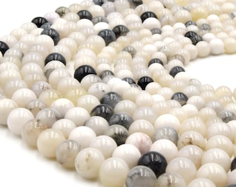 6 mm、8 mm、10 mm ホワイトラインブラックアゲートビーズ、ブラック