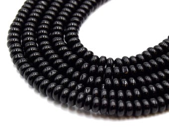 Black Glass Rondelle Beads - 6mm & 8mm