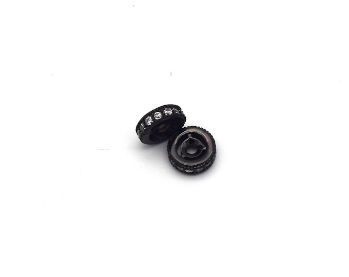 8mm x 8mm Gunmetal Plated Cubic Zirconia Encrusted/Inlaid Eyed Donut/Ring Shaped Spacer Bead