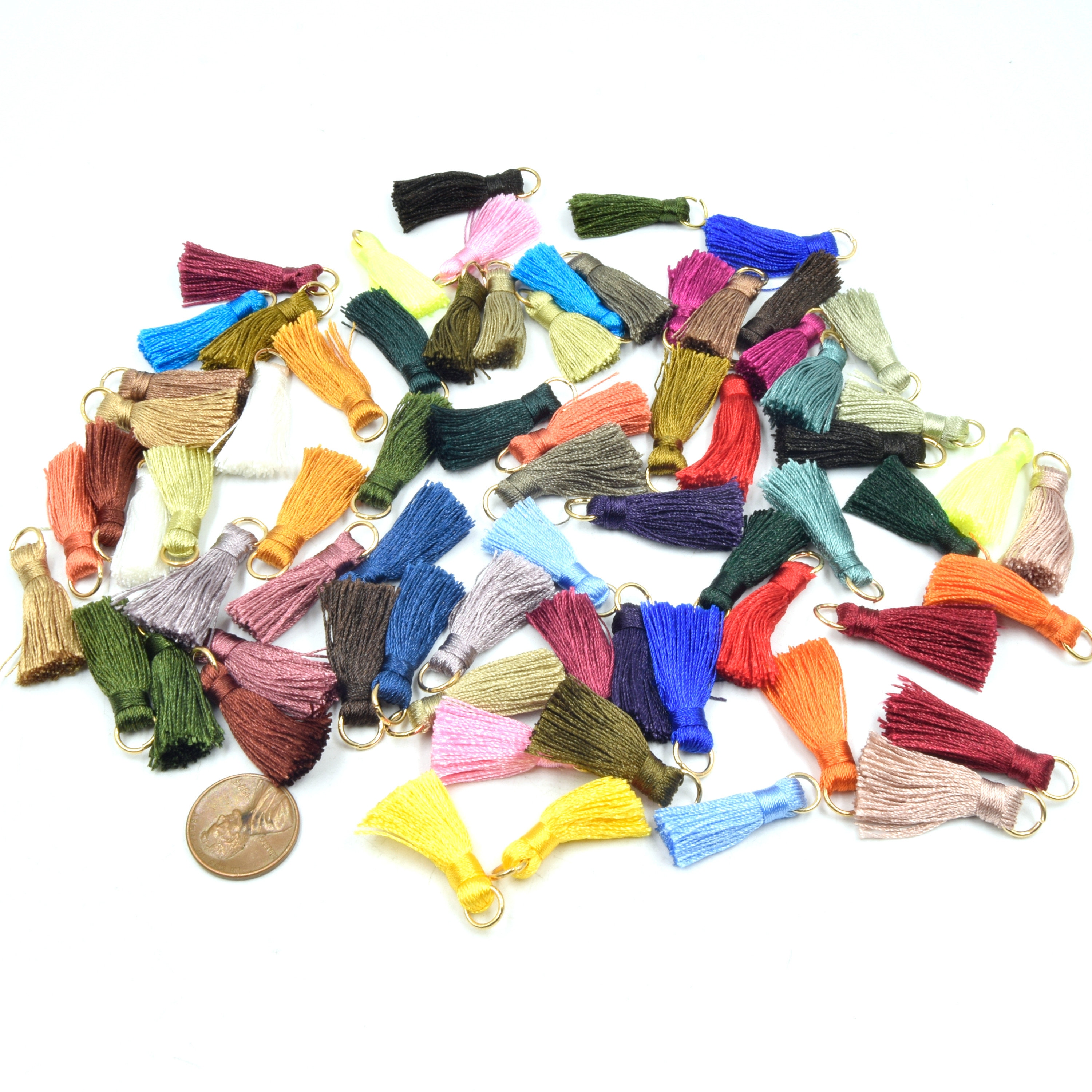 Mini Tassels, One Inch Threaded Silk Tassels with Ring, 10 pack of Tassel  Pendants