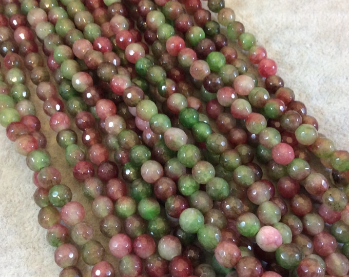 6mm Faceted Dyed Pink/Green Agate Round/Ball Shaped Beads - 15.5" Strand (Approximately 65 Beads) - Natural Semi-Precious Gemstone