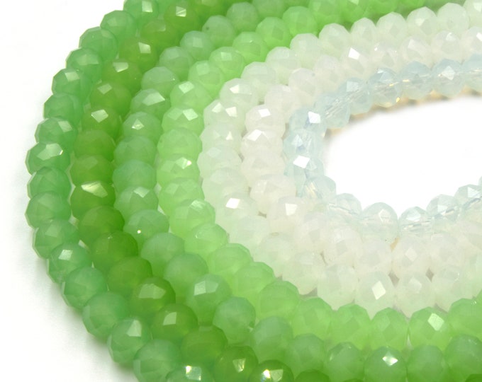 Chinese Crystal Beads | 6mm Faceted Semi-Opaque Rondelle Shaped Crystal Beads | Green White