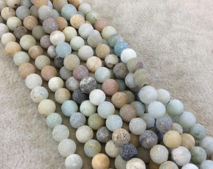 6mm Natural Rough Matte Finish Mixed Amazonite Round/Ball Shaped Beads with 1.5mm Holes - 7.5" Strand (Approx. 31 Beads) - LARGE HOLE BEADS