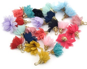 Mini Organza Tutu Tassels Red Black with Gold Cap Charms | Jewelry Making Supplies