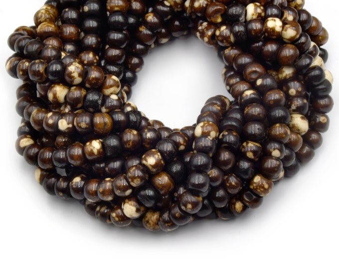 Mottled Brown Ox Bone Beads | 6mm, 10mm