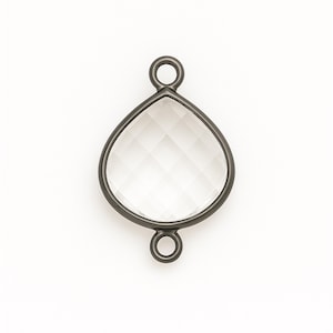 Gunmetal Hydro Quartz Teardrop Bezel Connector: 18mm