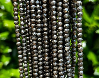 Pyrite Rondelle Beads - 4mm AAA Faceted Gemstones