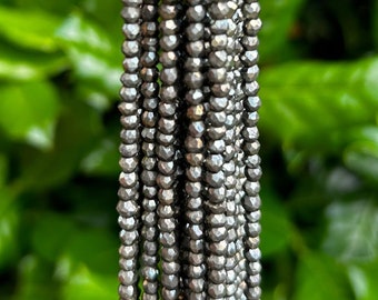 3mm Faceted Pyrite Rondelle Beads: Hand-Cut Indian Gemstone Strand