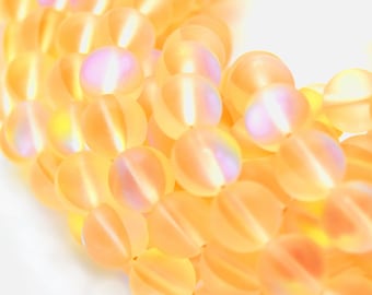 Matte Orange Holographic Glass Beads | Synthetic Moonstone, Aura Quartz 8mm Jewelry Supplies