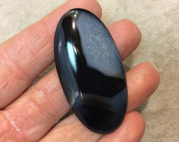 Natural Black Sardonyx Oblong Oval Shaped Flat Back Cabochon - Measuring 27mm x 54mm, 5mm Dome Height - Natural High Quality Gemstone