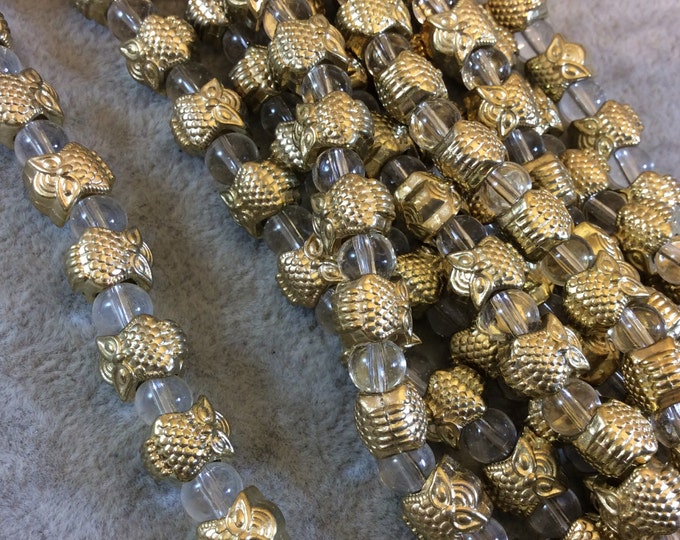 Flat Owl Shaped Gold Finish Pewter Beads - 7-8" Strand (Approximately 18 Beads) - Measuring 7x10mm Approximately - 4mm Hole Size