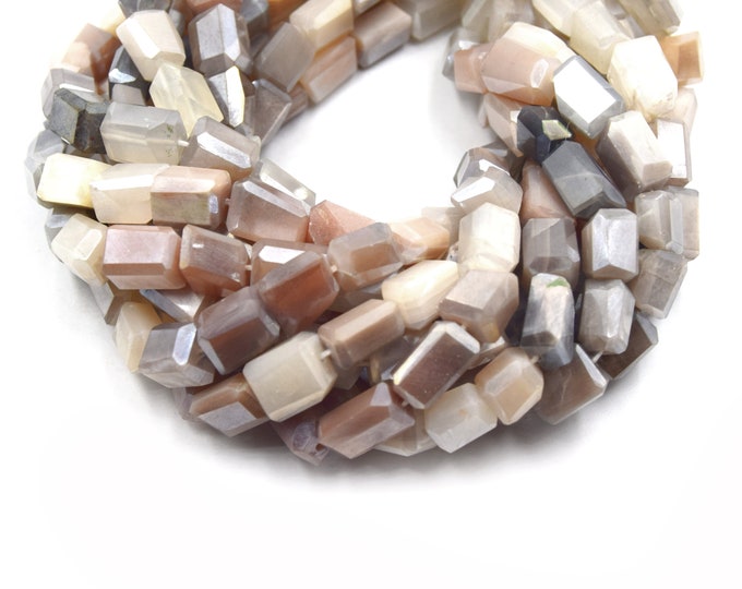 Mixed Moonstone Beads | 8-10mm x 8-12mm Natural Faceted Mixed Peach, Gray & White Moonstone Nugget Beads - Semi Precious Indian Gemstone
