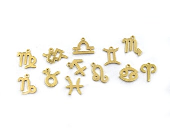 Zodiac Charms | Gold 10mm Charms | Aries, Taurus, Gemini, Cancer, Leo, Virgo, Libra, Scorpio, Sagittarius, Capricorn, Aquarius, Pisces
