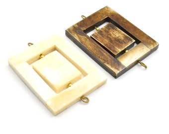 Ox Bone Rectangle Spinning Pendant – Natural White/Brown Jewelry Making Supply