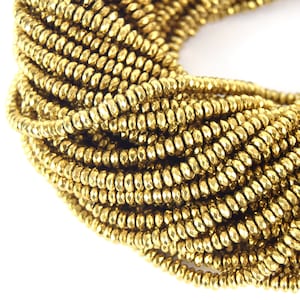 Metallic Gold Hematite Rondelle Beads: Sleek Faceted Spacer Beads Measuring 2mm x 4mm