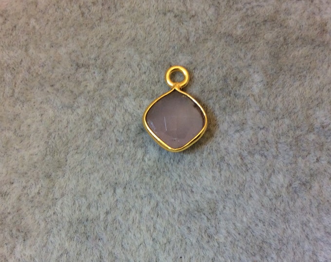 Gold Plated Faceted Nude Hydro (Lab Created) Chalcedony Diamond Shaped Bezel Pendant - Measuring 8mm x 8mm - Sold Individually