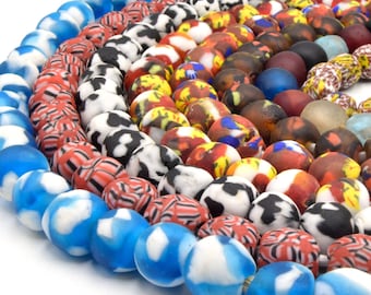 Recycled African Glass Beads | 14mm Round Rondelle Beads (22" Strand)