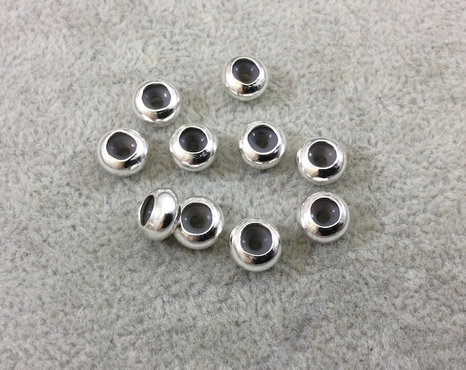 Spacer 4mm x 8mm Glossy Finish Bright Silver Plated Brass Rondelle Shaped Metal Spacer Beads with 2mm Holes Loose, Sold in Bags of 10 Beads