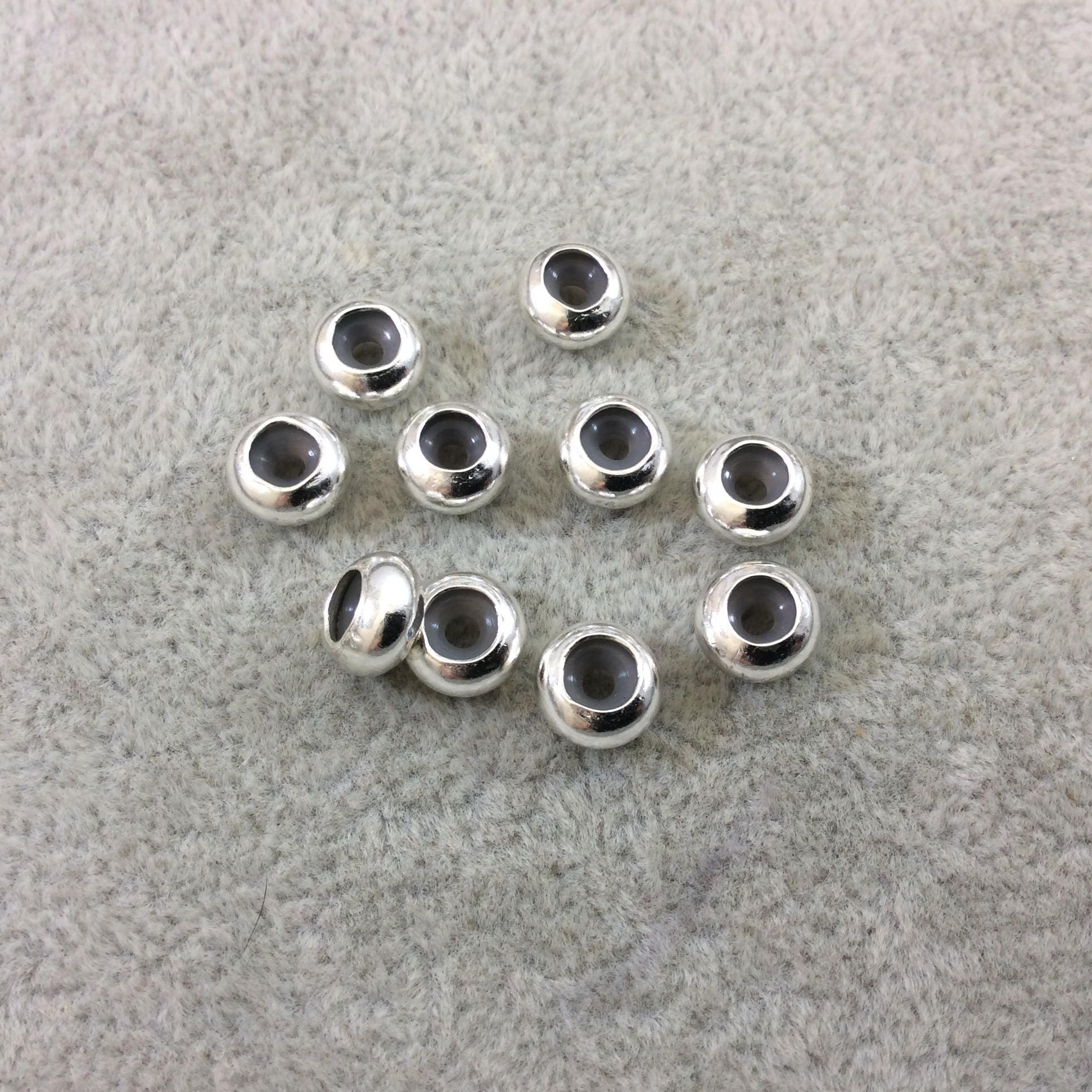 Spacer 4mm x 8mm Glossy Finish Bright Silver Plated Brass Rondelle Shaped Metal  Spacer Beads with 2mm Holes Loose, Sold in Bags of 10 Beads