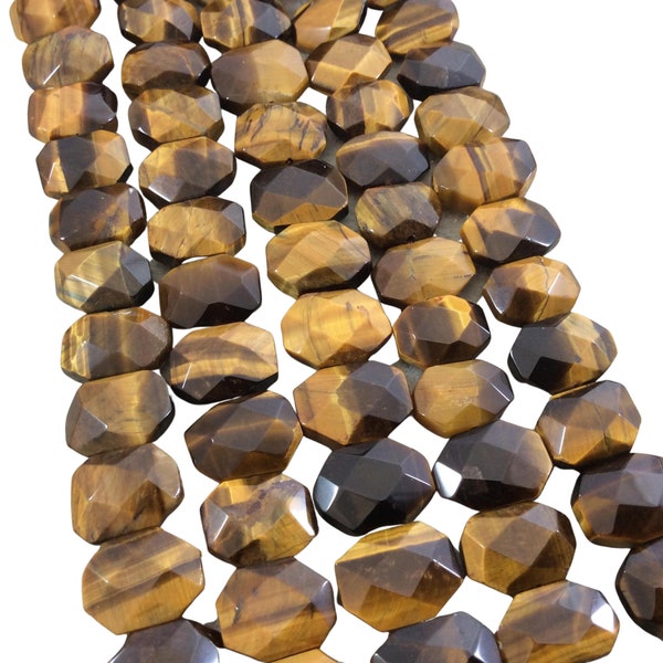 10mm x 14mm High Quality Natural Metallic Tiger Eye Faceted Flat Octagon Shaped Beads with 1mm Holes - Sold by 7.5" Half Strands (16 Beads)