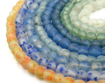 14mm Recycled African Glass Beads | Handmade Ghana Rondelles (22" Strand)