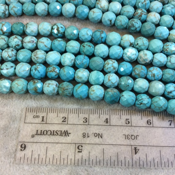 8mm Turquoise Blue Howlite Beads: Faceted Round, Large Hole Strand)