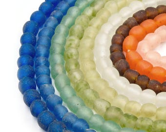 African Glass Beads | 10mm Recycled African Glass Round Rondelle Beads - Sold by Approx. 21" Strand (~58 Beads)