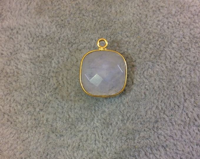 Gold Plated Natural Moonstone Faceted Square Shaped Copper Bezel Pendant - Measures 14mm x 14mm - Sold Individually, Randomly Chosen