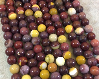 8mm Natural Mixed Mookaite Smooth Finish Round/Ball Shaped Beads with 2.5mm Holes - 7.75" Strand (Approx. 25 Beads) - LARGE HOLE BEADS