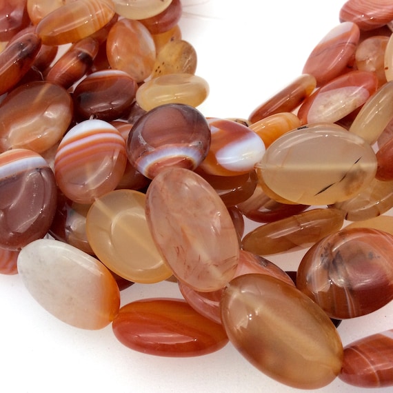 Natural Orange/red Banded Agate Oval Beads 16