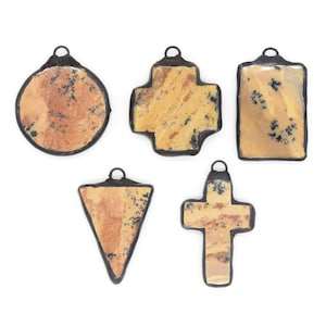 Soldered Jasper Gemstone Pendants – Gunmetal Edged, Mixed Shapes (Circle, Triangle, Plus, Rectangle)