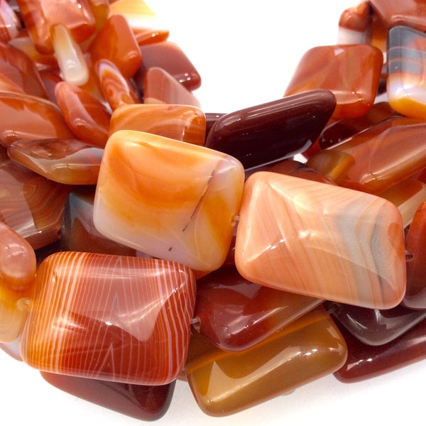 22mm x 30mm Orange Banded Agate Rectangle Beads - 15.5" Strand (Approx. 13 Beads per Strand) - Natural Semi-Precious Gemstone