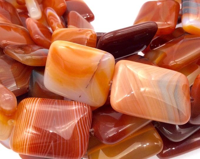 22mm x 30mm Orange Banded Agate Rectangle Beads - 15.5" Strand (Approx. 13 Beads per Strand) - Natural Semi-Precious Gemstone