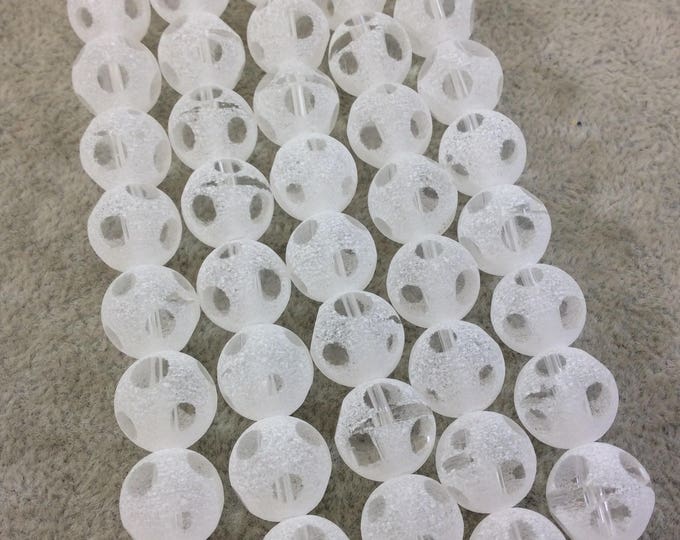 Chinese Crystal Beads | 12mm Transparent Spotted Matte Finish Clear Glass Crystal Round Glass Beads