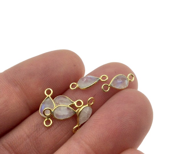 BULK PACK of Six (6) Vermeil Gold Pointed/Cut Stone Faceted Teardrop/Pear Shaped Moonstone Bezel Connectors - Measuring 4mm x 6mm