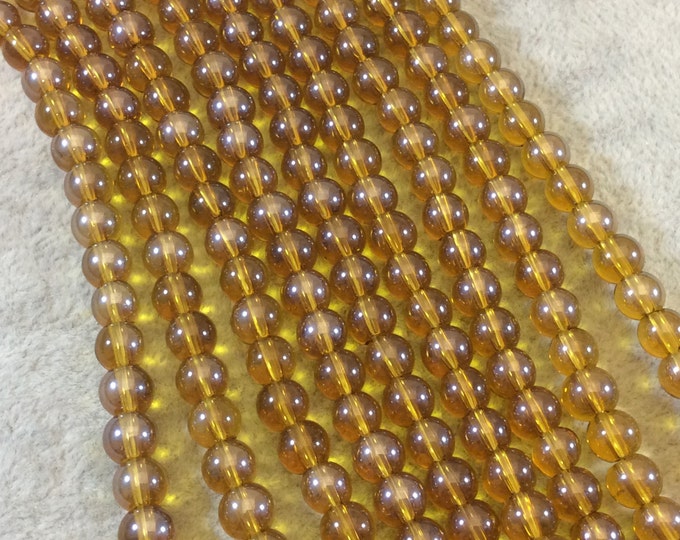 Chinese Crystal Beads | 6mm Smooth Transparent Pearlescent Deep Yellow Round Ball Shaped Glass Crystal Beads