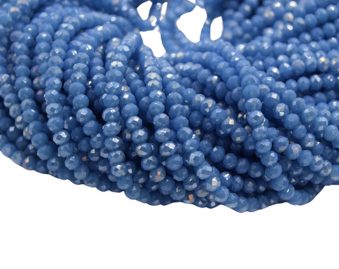 Chinese Crystal Beads | 4mm Faceted AB Sea Blue Rondelle Glass Beads