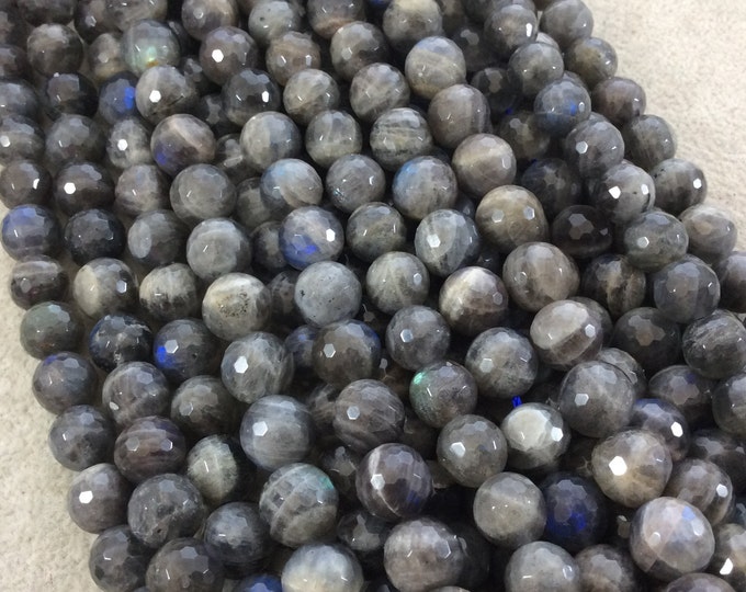 10mm Faceted Natural Labradorite Round/Ball Shaped Beads with 1mm Holes - Sold by 15" Strands (Approx. 38 Beads) - Quality Gemstone