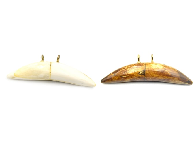 Banana Crescent Pendant | Ox Bone Pendant With Gold Suspension Rings | White Crescent, Brown Banana Crescent | Two Sizes