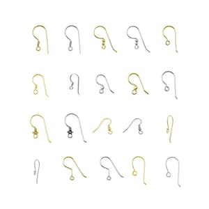 May include: Assortment of earring hooks in silver and gold tones. The hooks are made of metal and have a simple design. They are perfect for making earrings.