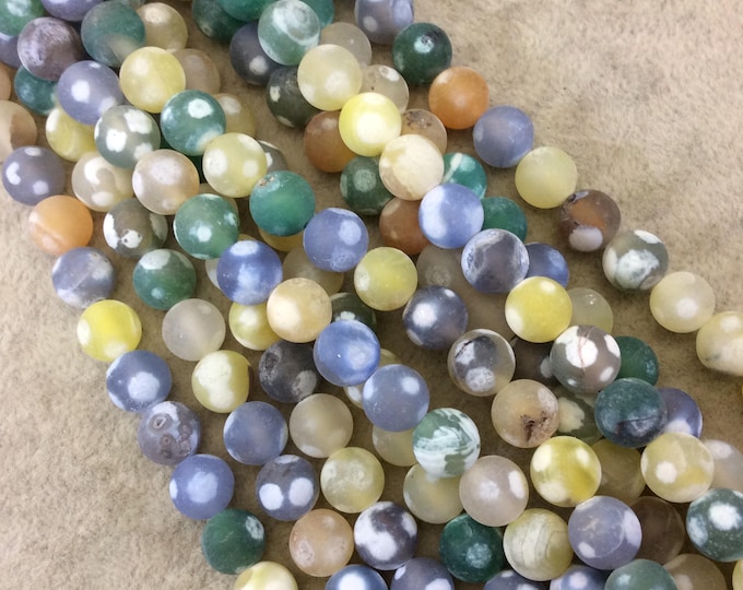 8mm MATTE Smooth Yellow/Green/Gray Spotted Dyed Agate Round Shaped Beads W 1mm Holes - Sold by 16" Strands (~ 43 Beads) - Quality Gemstone!